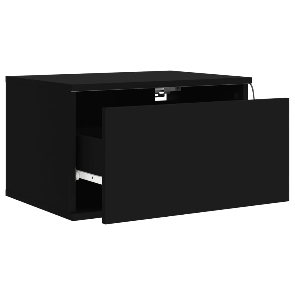 Mesitas de noche de pared con luces LED 2 piezas negro - 6
