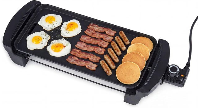 Elektryczna płyta grillowa turystyczna i kempingowa (38 x 18 cm) | Płyta grzewcza 1600 W z lampką kontrolną, wbudowanym termostatem