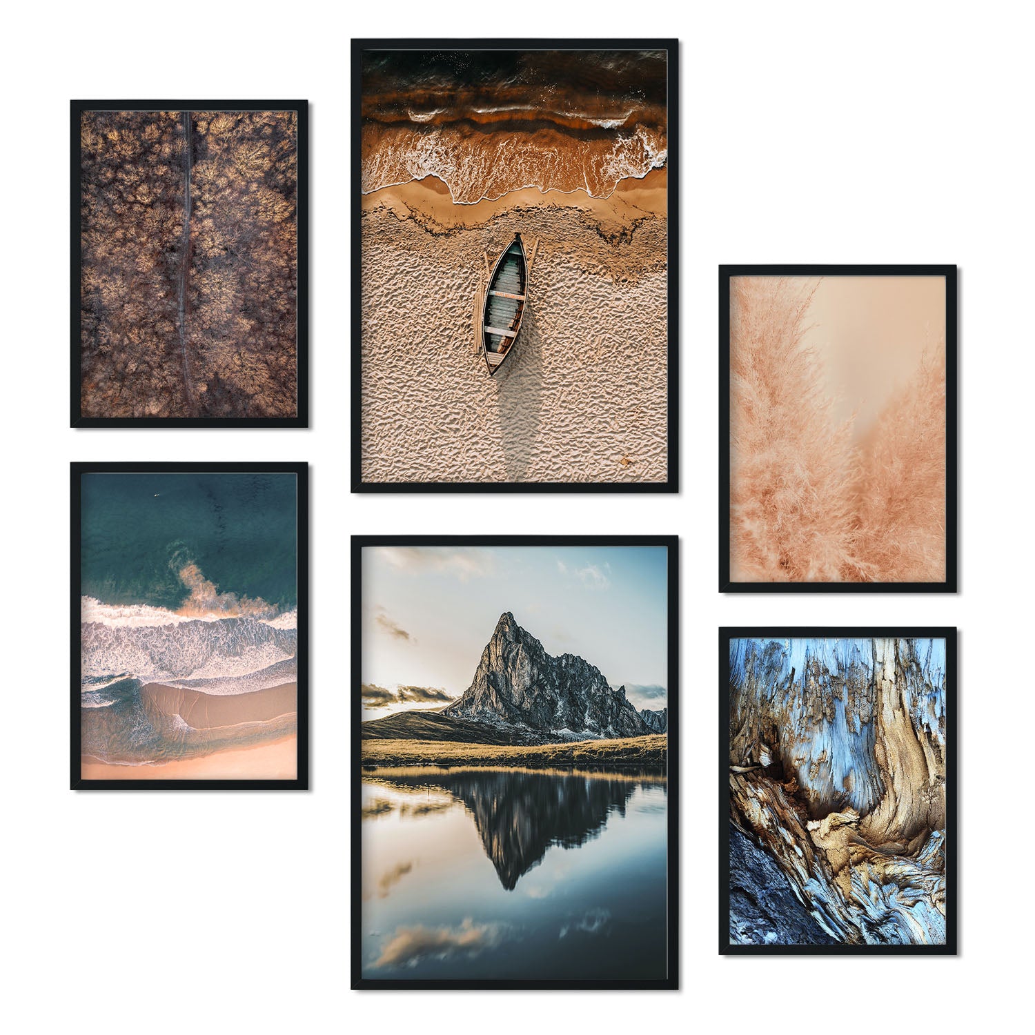 - conjunto 6 pósteres paisajes de fotografã­a croacia. pinturas arte de pared para decorar habitacion sala recibidor - láminas a3 y a4 - marco blanco