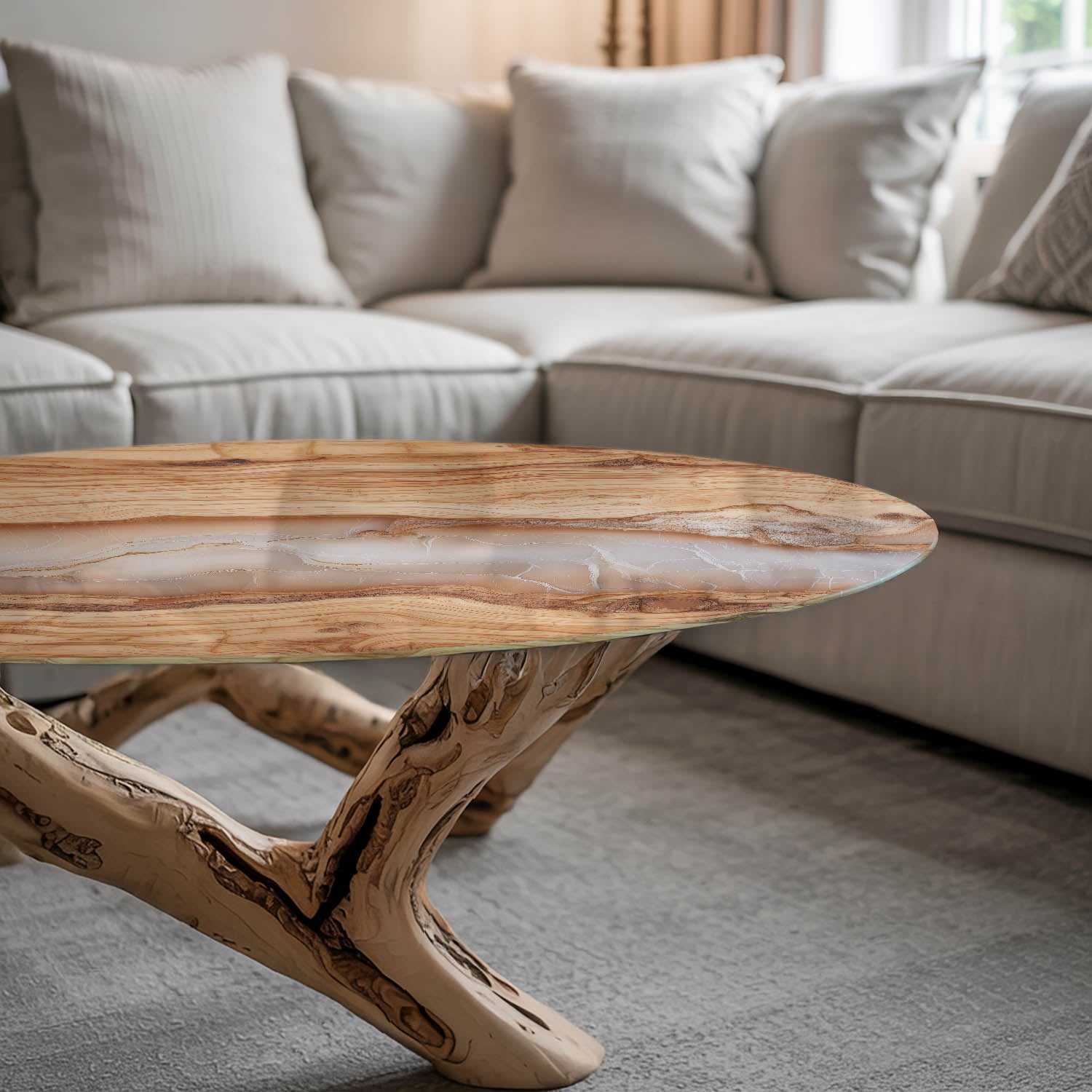 Plateau décoratif pour le salon, la cuisine | Roue | Bois naturel avec résine | fi100 - 2