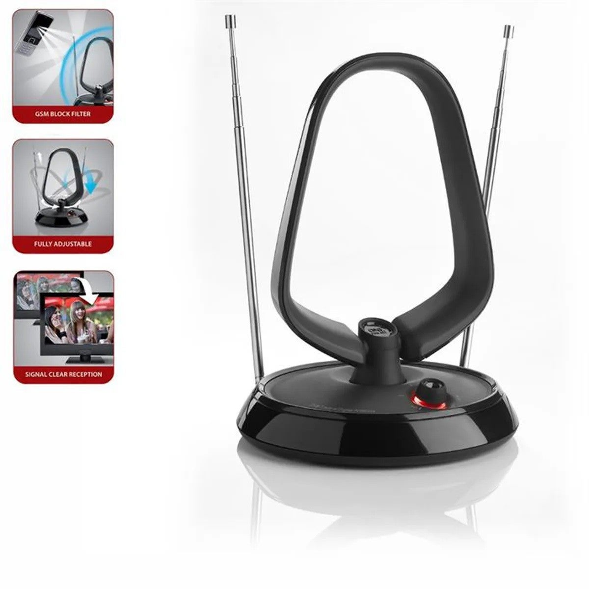 Antenne Intérieure Amplifiée Meliconi-AT 52 – 52 DB, VHF/UHF, 17.5 Cm, Noir