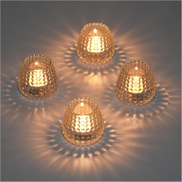Lot de 4 Photophores en Verre, Bougeoir Verre Transparent pour Centre de Table, Photophore Bougie Decoratif, Porte Bougie Chauffe Plat pour Noë (Poi