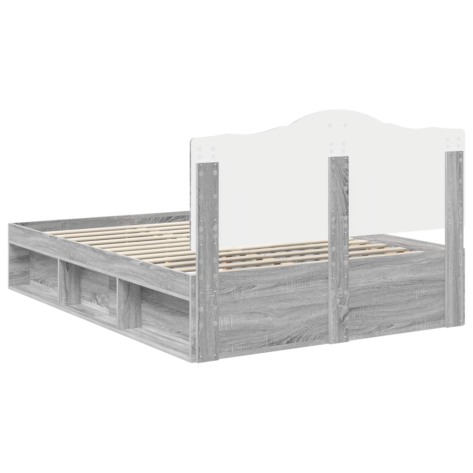 Cadre de lit en pin massif gris pour la chambre, 140 × 190 cm - 9