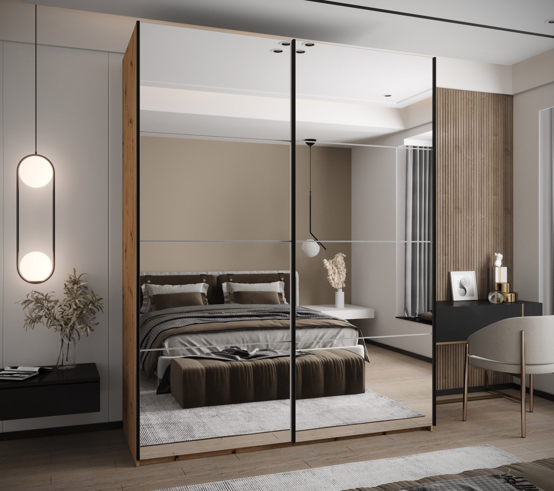 Szafa przesuwna wysoka Lux 2 200 x 64 x 245,5 cm artisan + biały + u. czarny - Abiks Meble - 2