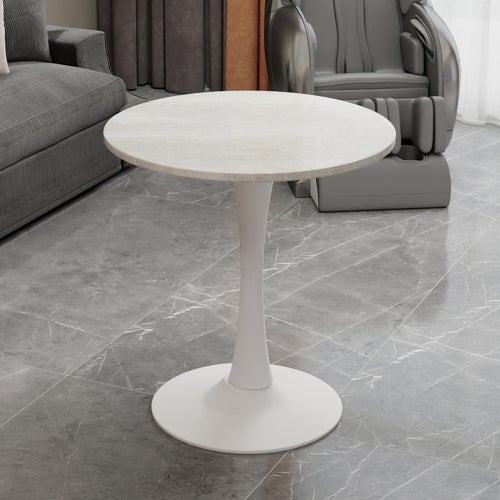 Tavolo da pranzo rotondo - 100 x 100 x 76 cm - con contenitore - effetto marmo - MDF + metallo - oro