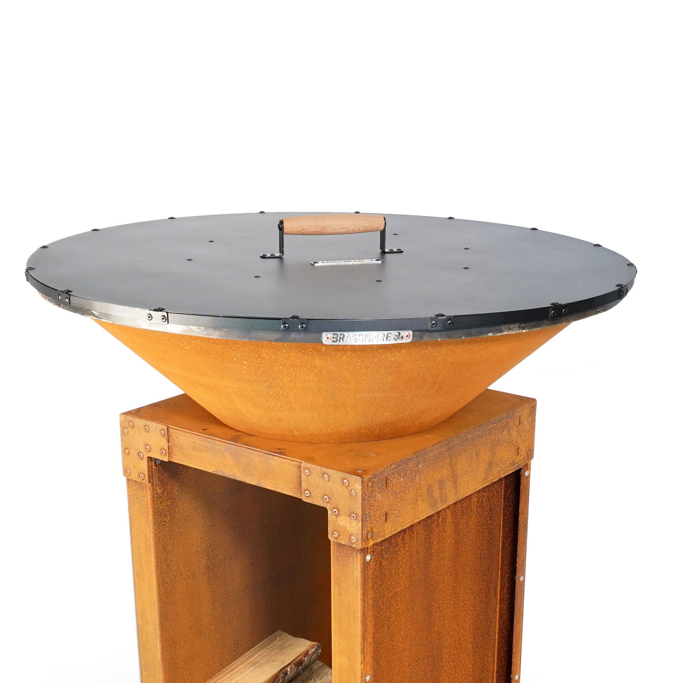 Brasero plancha diamètre 60cm + couvercle - 45KG - chassis haut en acier corten et plancha en acier alimentaire de 8 mm - 4