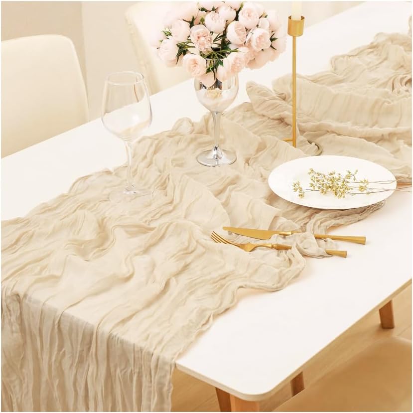 Bieżnik muślinowy 90 x 300 cm, Bieżnik weselny z tkaniny Aida, Bieżnik z serwetki w stylu boho, Dekoracja na środek stołu