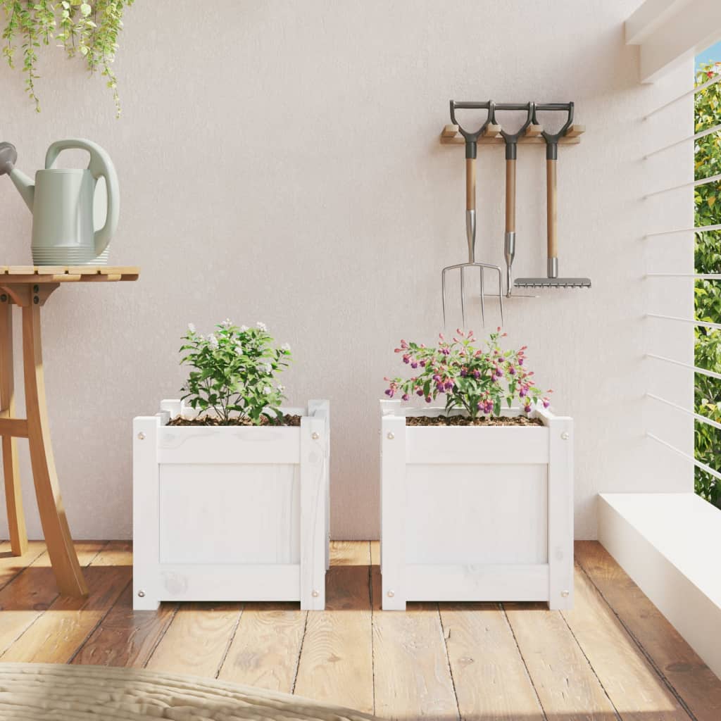 Lot de 2 Jardinières - Bacs à fleurs - Pots de fleurs blanc bois de pin massif n2269l - 3