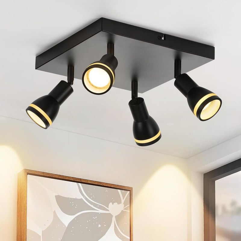 Nettlife Reflektorowa sufitowy 4-punktowy GU10, regulowany, czarny, Nowoczesna lampa
