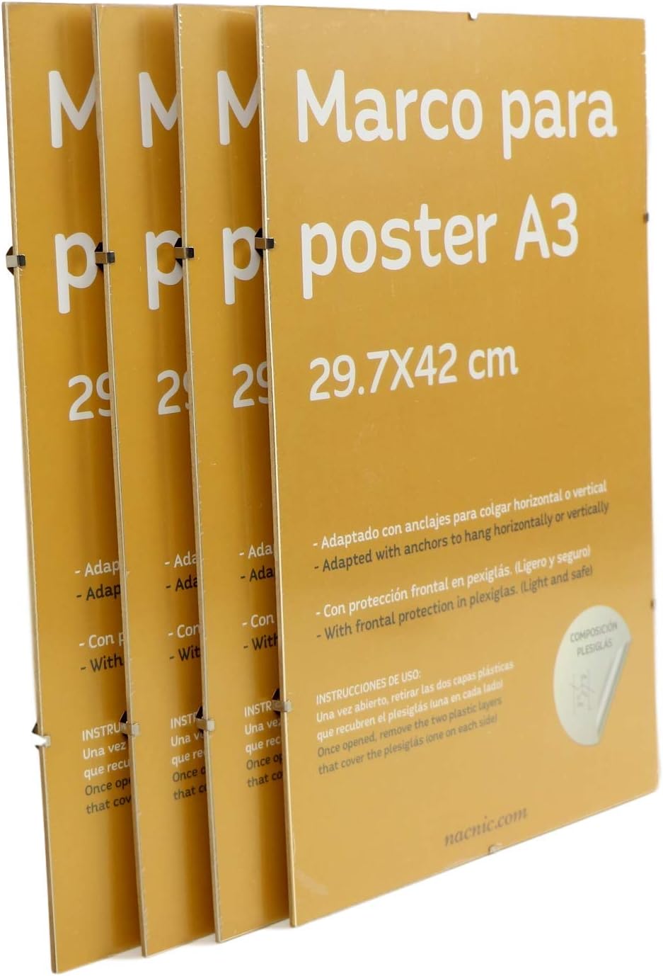 Nacnic - Lot de 8 Cadres A3 - Clip Bois MDF et Plexiglas-Photographie, Tirages, Décoration Murale pour Salon, Chambre et Bureau - 6