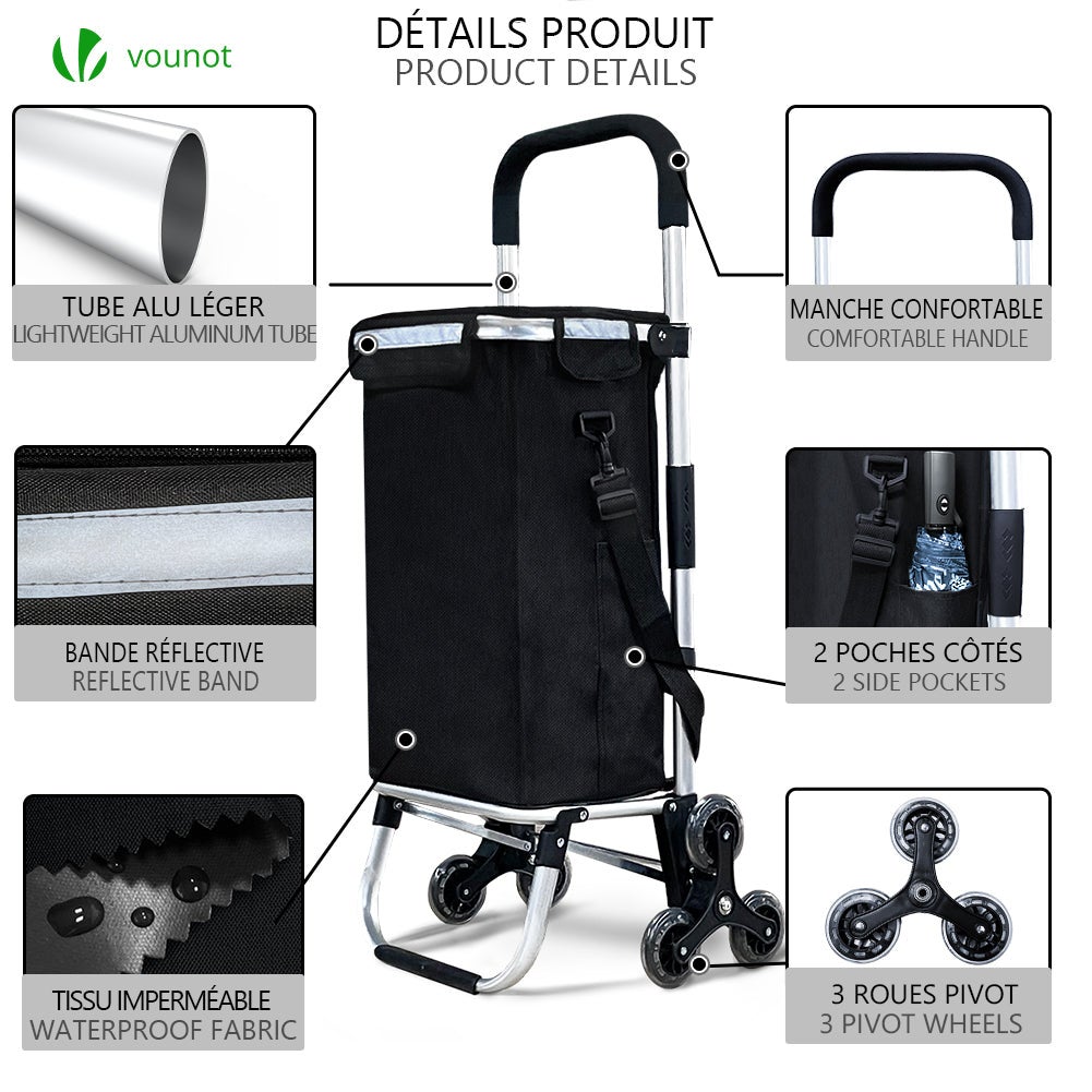 Carrello Pieghevole Per Scale In Alluminio Con 6 Ruote - Capacità 75kg - Carrello Per La Spesa E Trasporto Pesi - Altezza Regolabile - 3