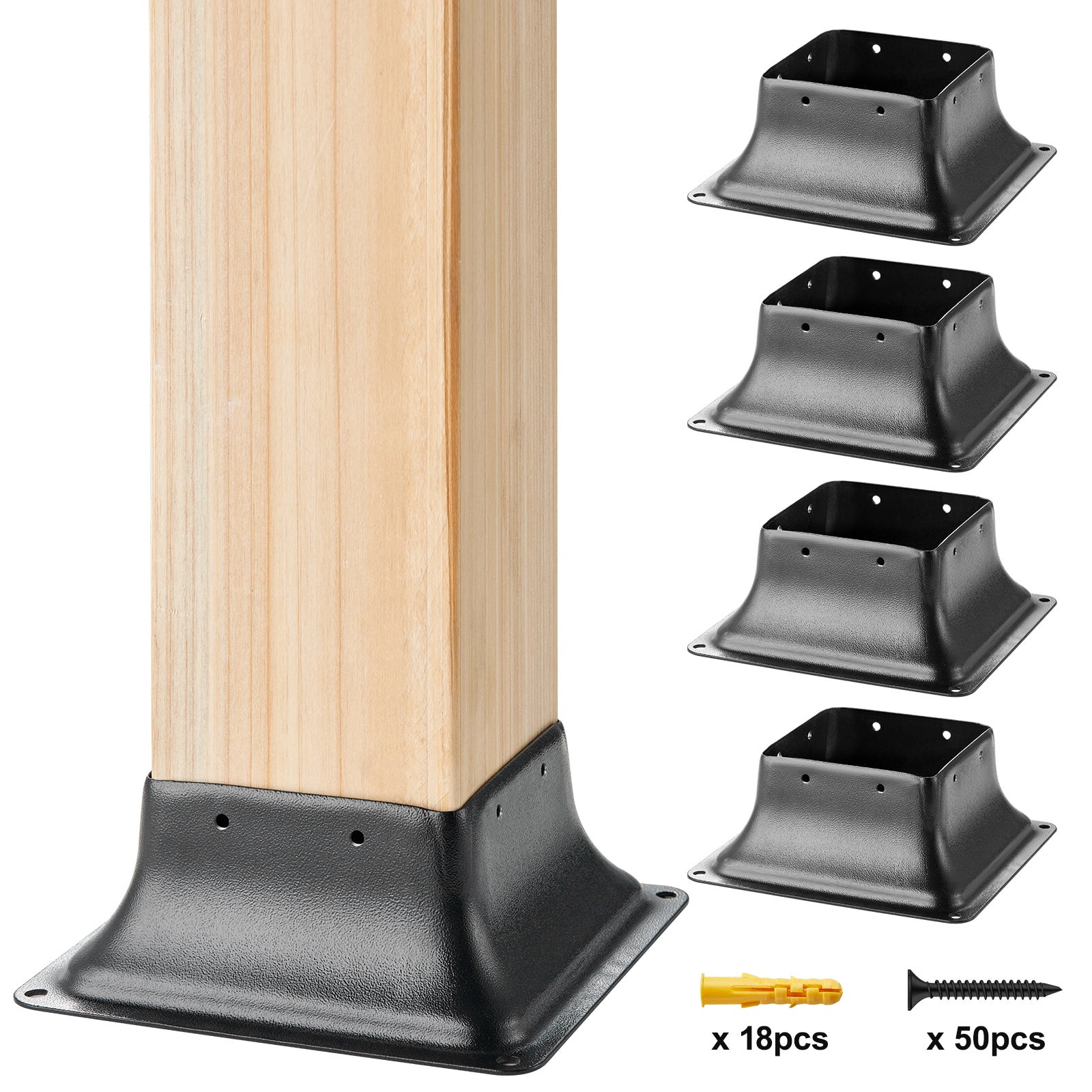Zestaw 4 przykręcanych tulejek 153 x 153 x 62 mm wspornik słupka słupek ze stali węglowej podstawa słupka buta podstawa słupka szlifowana tuleja VEVOR