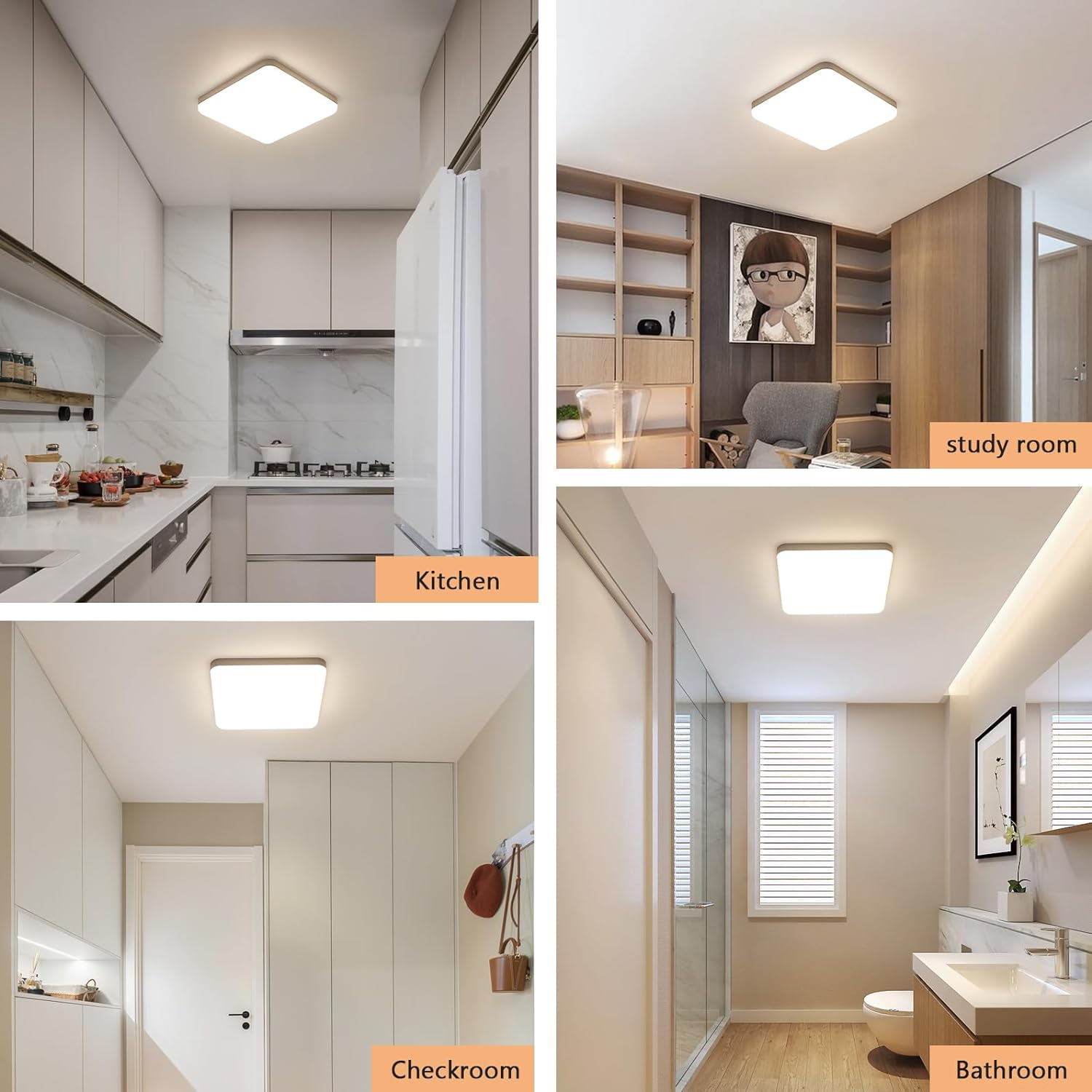 COMELY Plafonnier LED Carré Blanc 25 cm 32W 3600 lm 4000K, Lampe de Plafond Moderne pour Chambre Couloir Balcon - 5