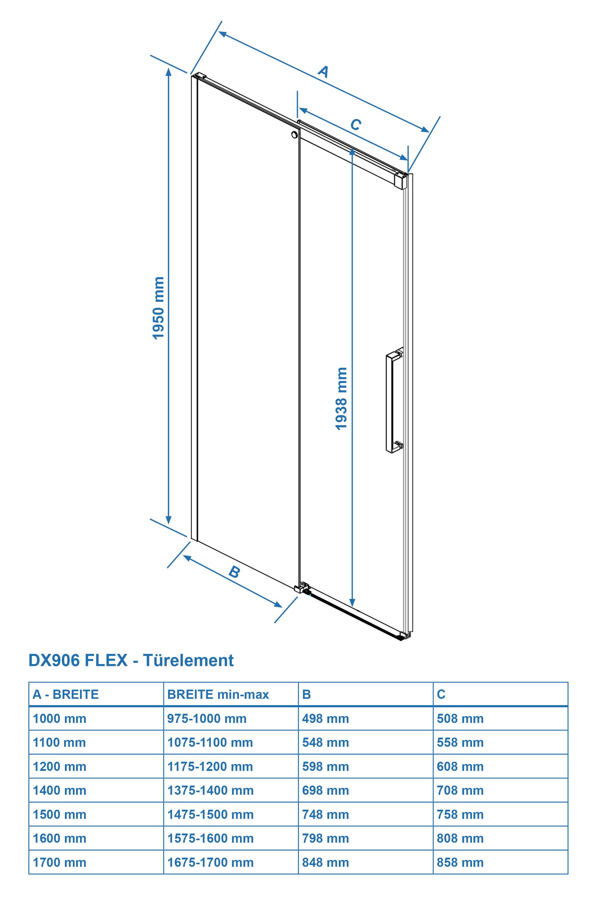 Bernstein DX906 FLEX Drzwi prysznicowe przesuwne Soft-Close ze ścianką - Szkło ESG 8mm z powłoką Nano 160 cm - 5