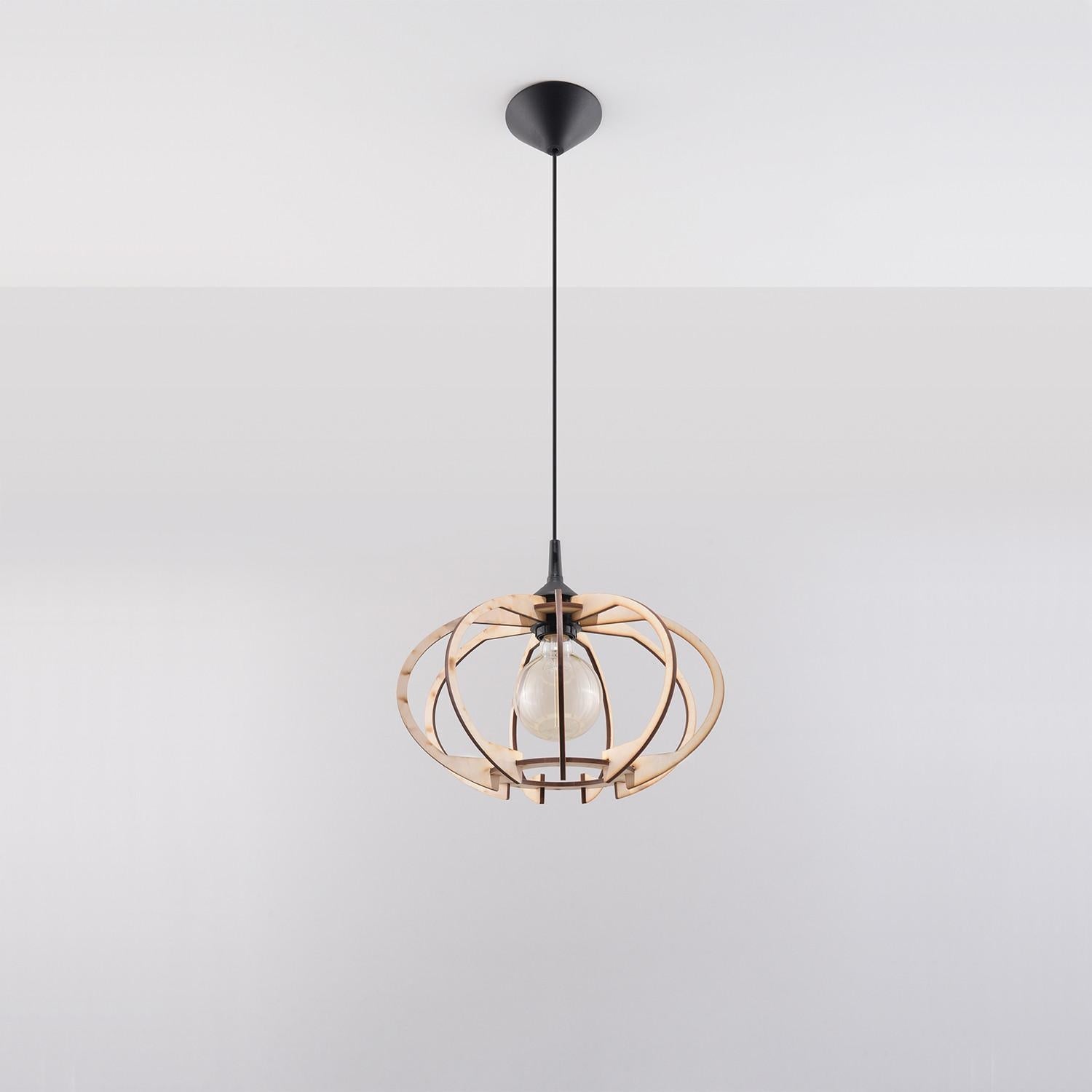 Lampa sufitowa wisząca Mandelino czarna-naturalne drewno 1xE27x60W wym: 100 x 35 x 35 cm metal Sollux Lighting
