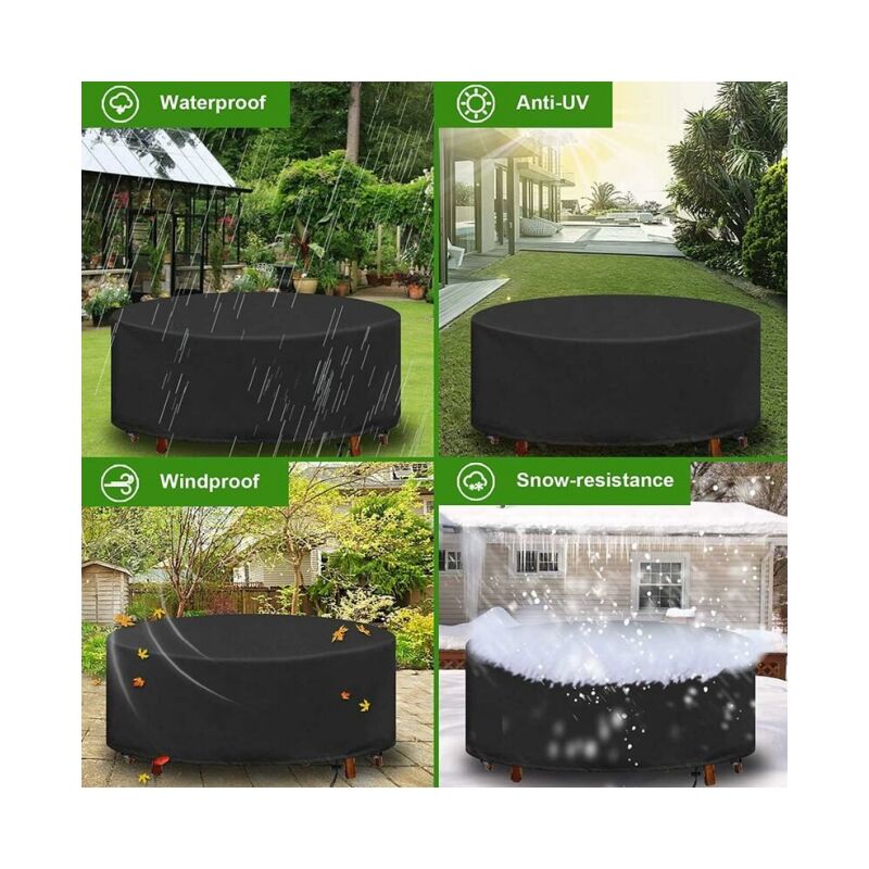 Okrągły pokrowiec na stół ogrodowy, wodoodporny, płótno Oxford 210D, 128 x 71 cm (czarny)