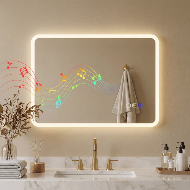 Miroir de Salle de Bain LED Rectangulaire 50x70 cm - Miroir Lumineux Anti-Buée avec Bluetooth, Interrupteur Tactile & 3 Couleurs pour Salle d'Eau