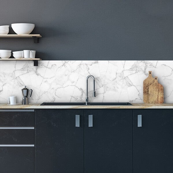 Paraschizzi Adesivo in Vinile Ignifugo Marmo Bianco 190x60