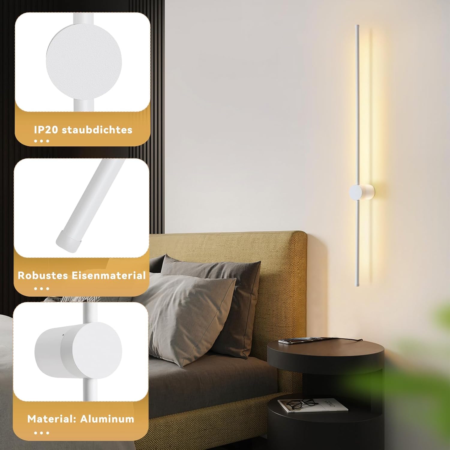 NETTLIFE Kinkiet wewnętrzny LED Kinkiet 60 cm Biały Nowoczesny design Lampa schodowa Ciepła biel 3000 K Obrotowa - 4
