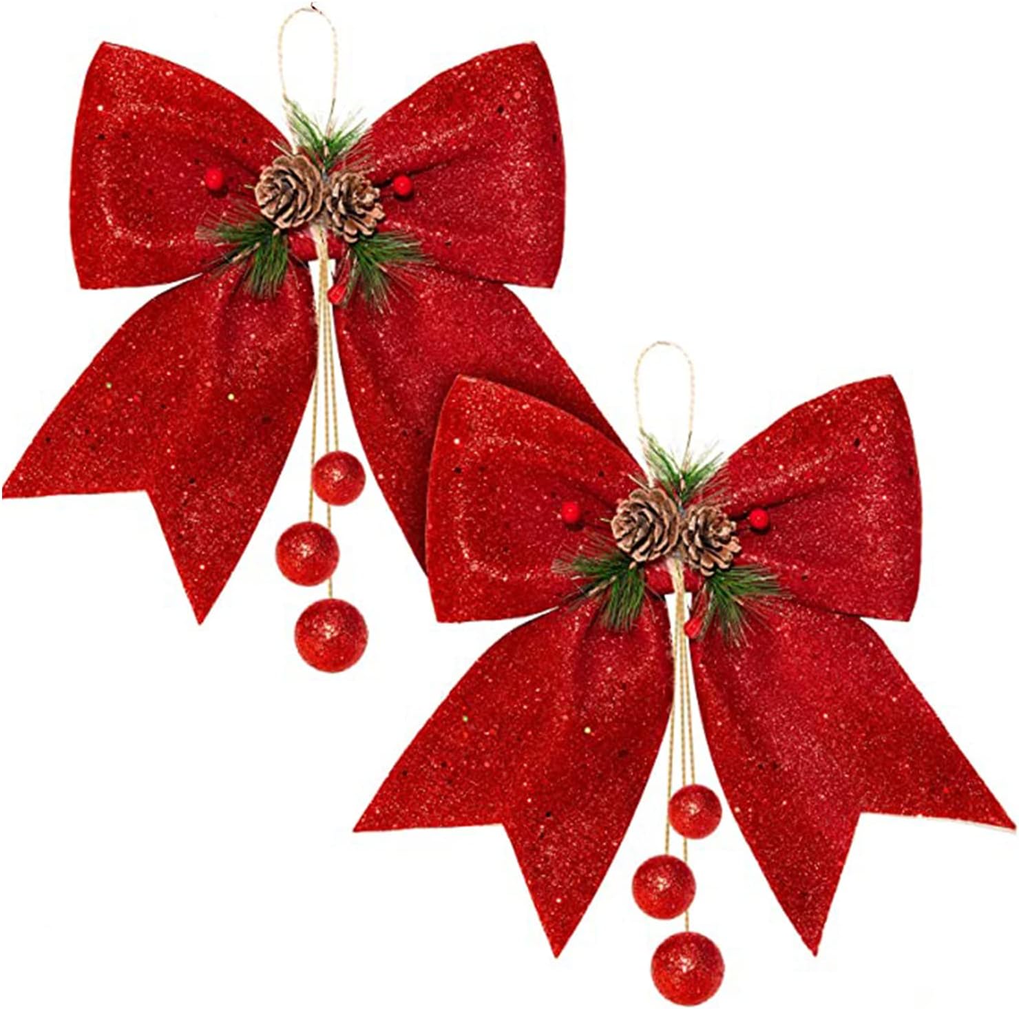 12 Pièces Noeuds De Ruban De Noël Grande Taille 18x13cm Pailletés - Arcs Décoratifs Rouge Pour Arbres Et Cadeaux