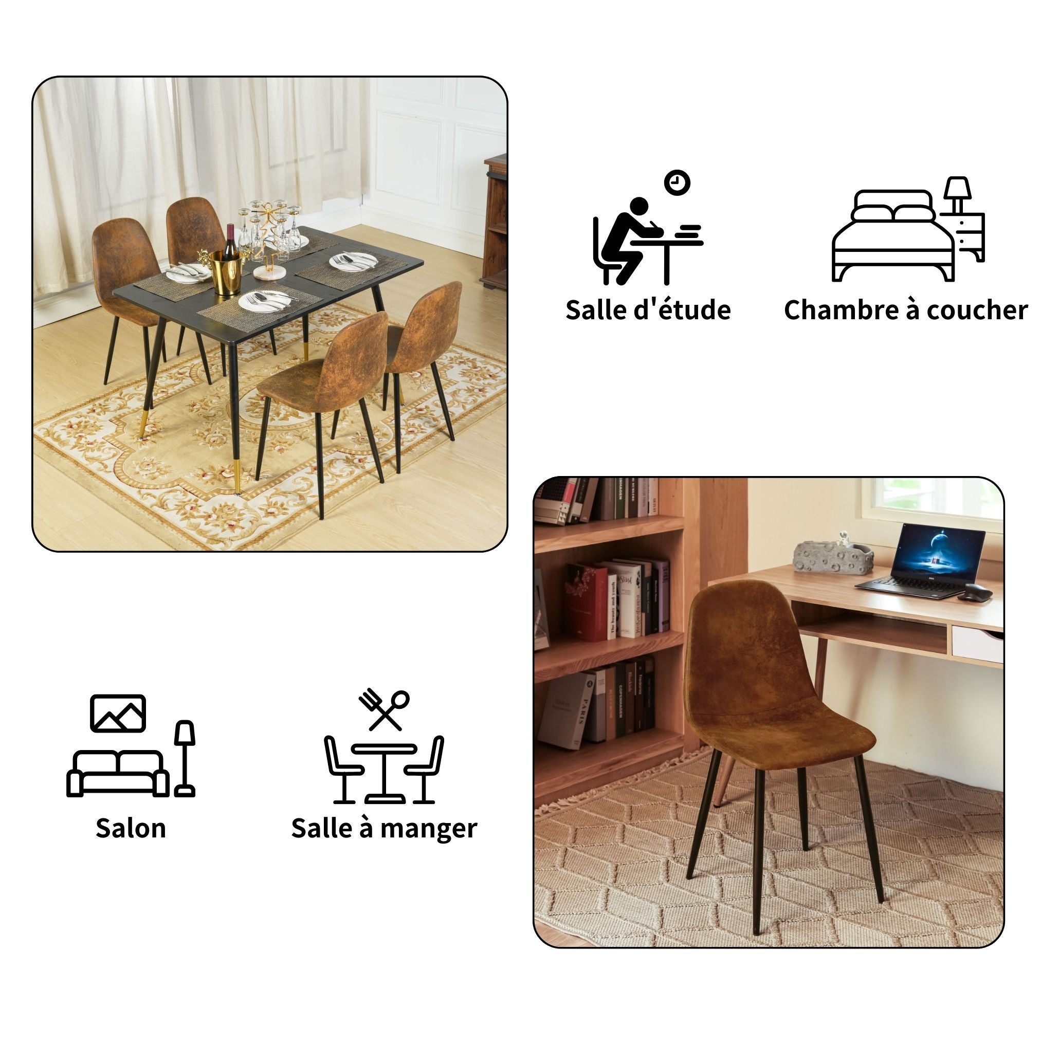 URBAN MEUBLE Lot de 4 chaises de salle à manger de style vintage pour la maison, la cuisine et le salon, marron - 11