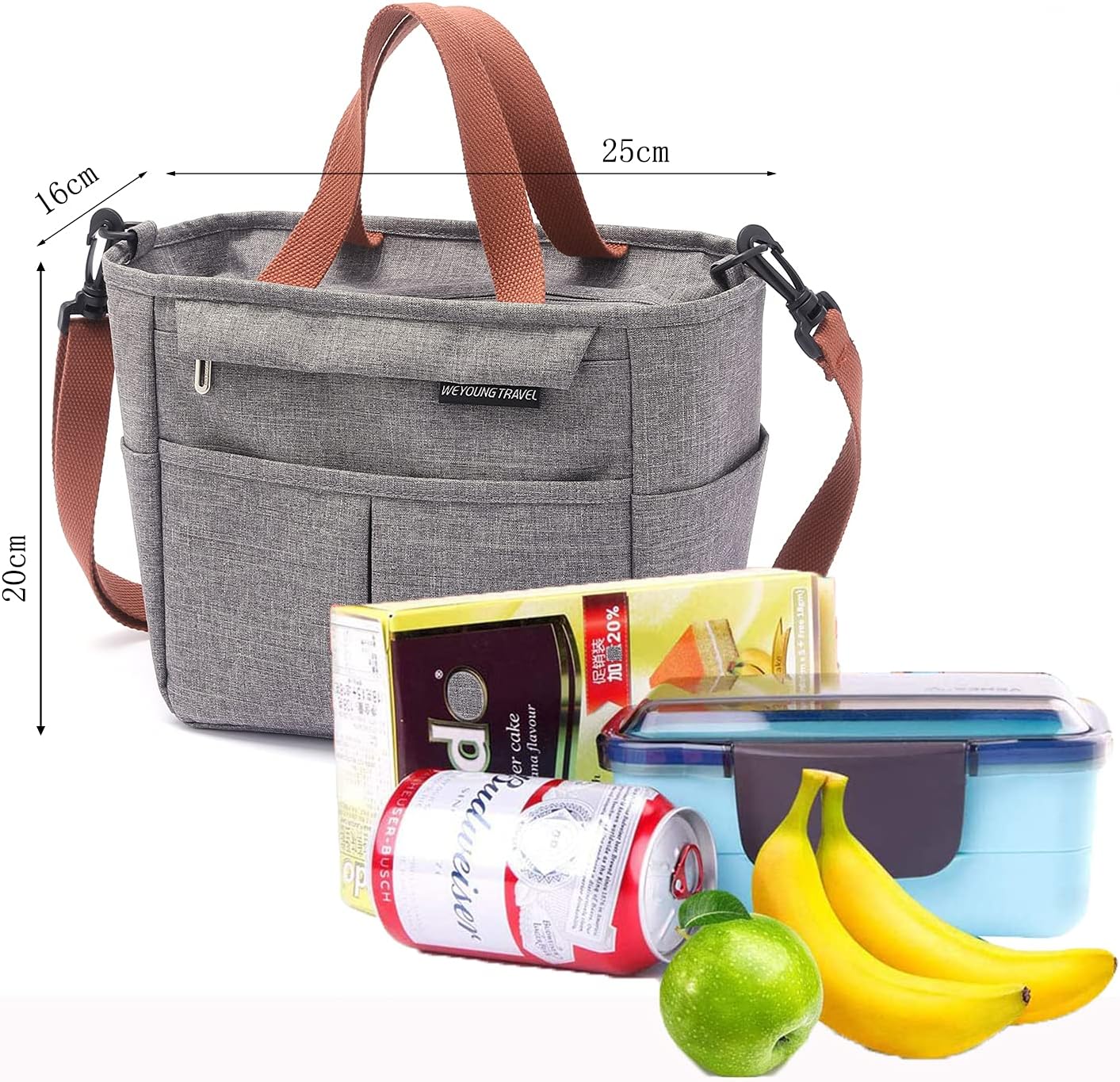 Bolsa térmica Porta Almuerzo, Comida Trabajo Porta Alimentos Isotermica Fiambrera Nevera Portatil Desayuno, Lunch Bag para picnic/escuela/oficina (Gri - 2