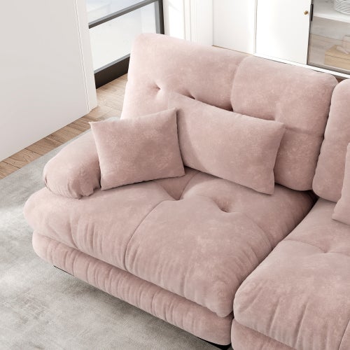 Canapé d'angle, canapé en U pour salon à 3 place avec pouf amovible, en tissu, rose - 8