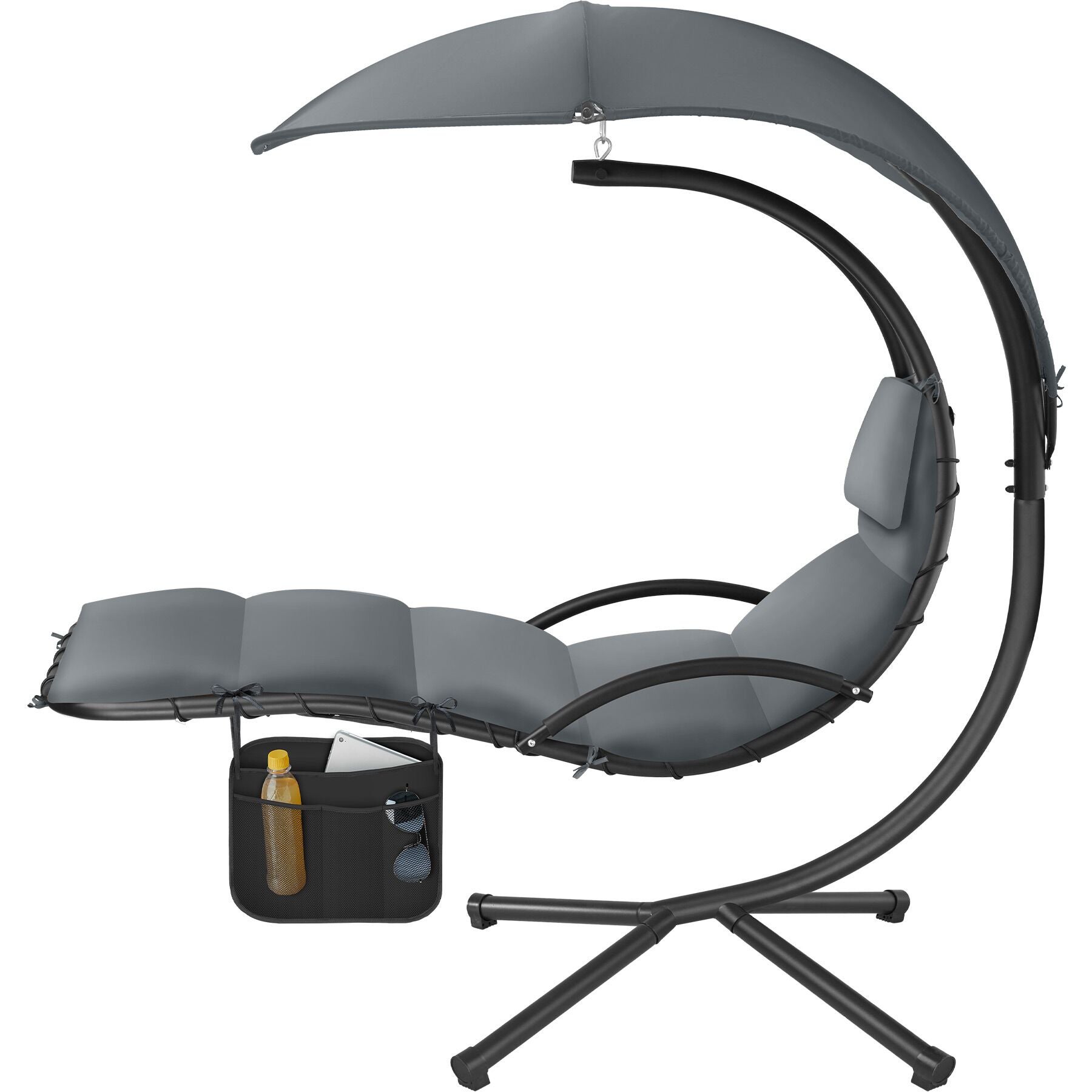 Fauteuil en acier, suspension stable, surface ergonomique, avec pare-soleil, poche latérale, gris TECTAKE - 4