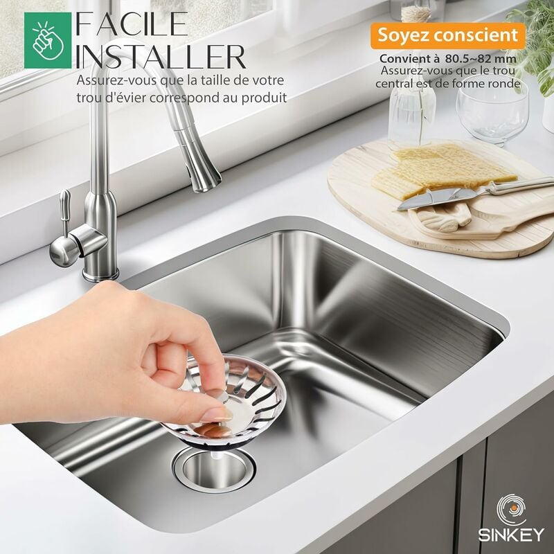 Lot de 2 Bouchon évier Cuisine 80mm - en Acier Inoxydable bonde evier Cuisine pour Un Drainage Rapide, bonde évier 80mm Anti-Obstruction - 4