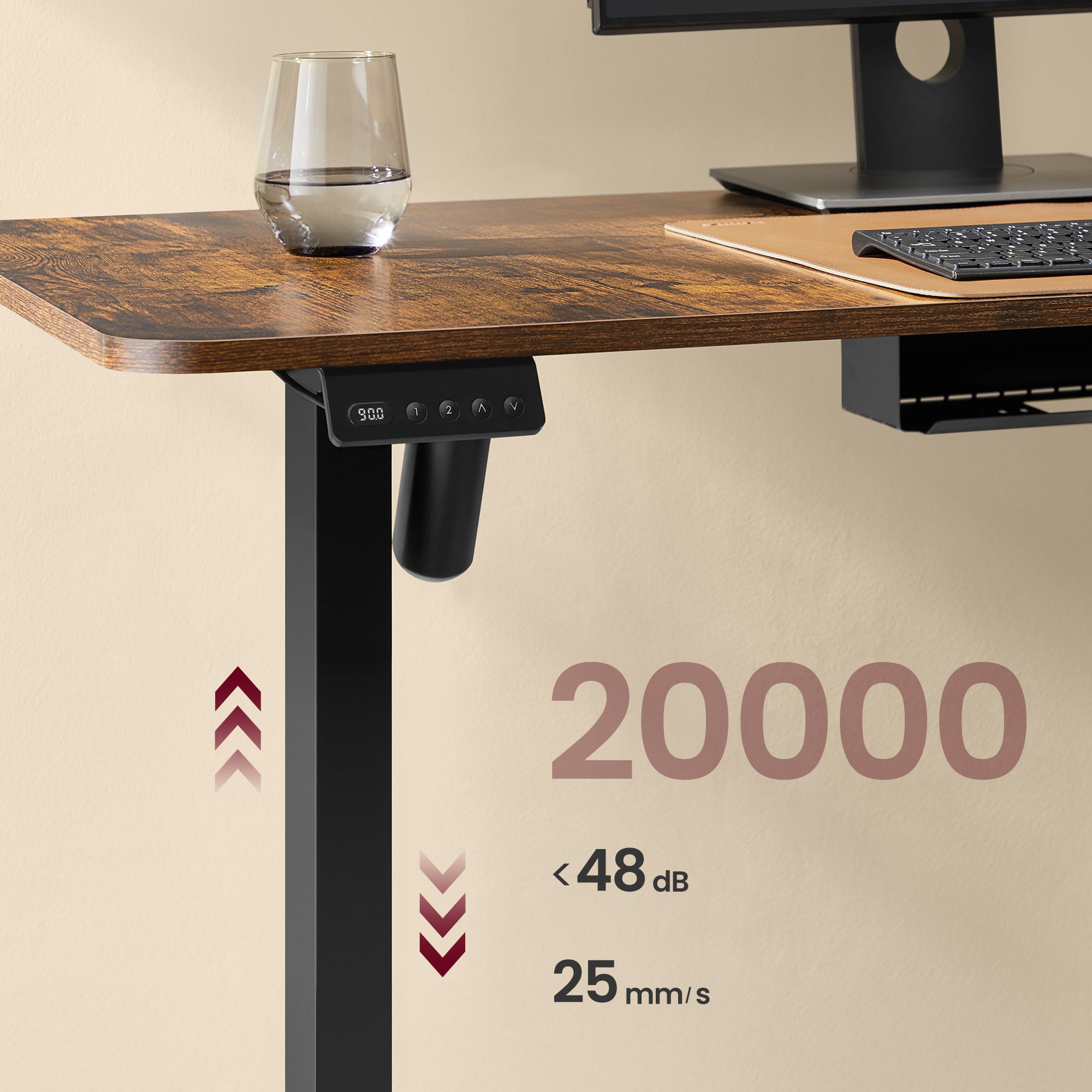 Bureau Électrique Réglable en Hauteur, Table d’Angle en L, 140 x 160 cm, avec Multiprise, Fonction Mémoire 2 Hauteurs, Marron Rustique et Noir d’Encre - 3