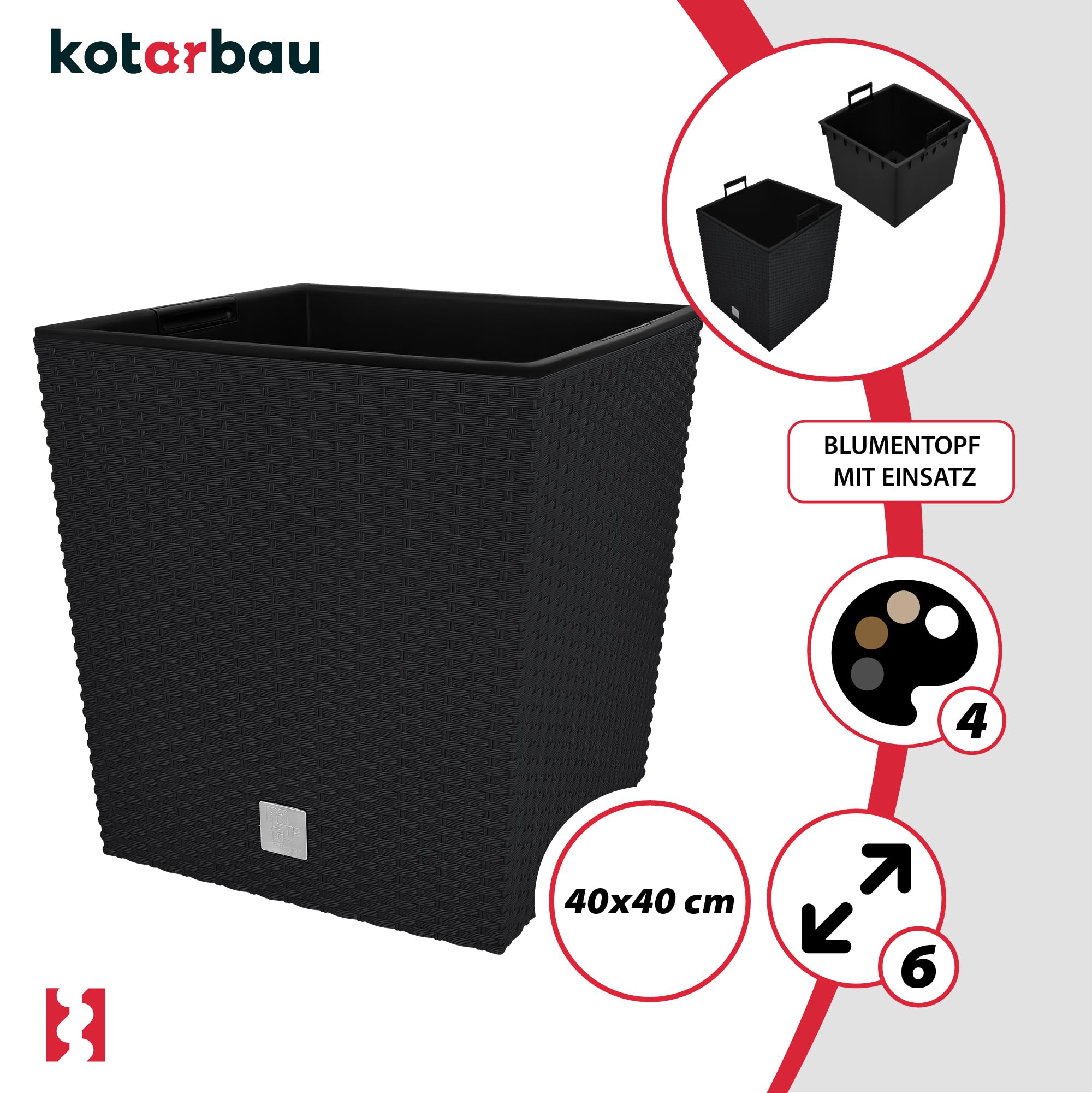 2x donica doniczka 64 l ogrodowa balkonowa taras kwiaty rattan wkład ogród - KOTARBAU - 4