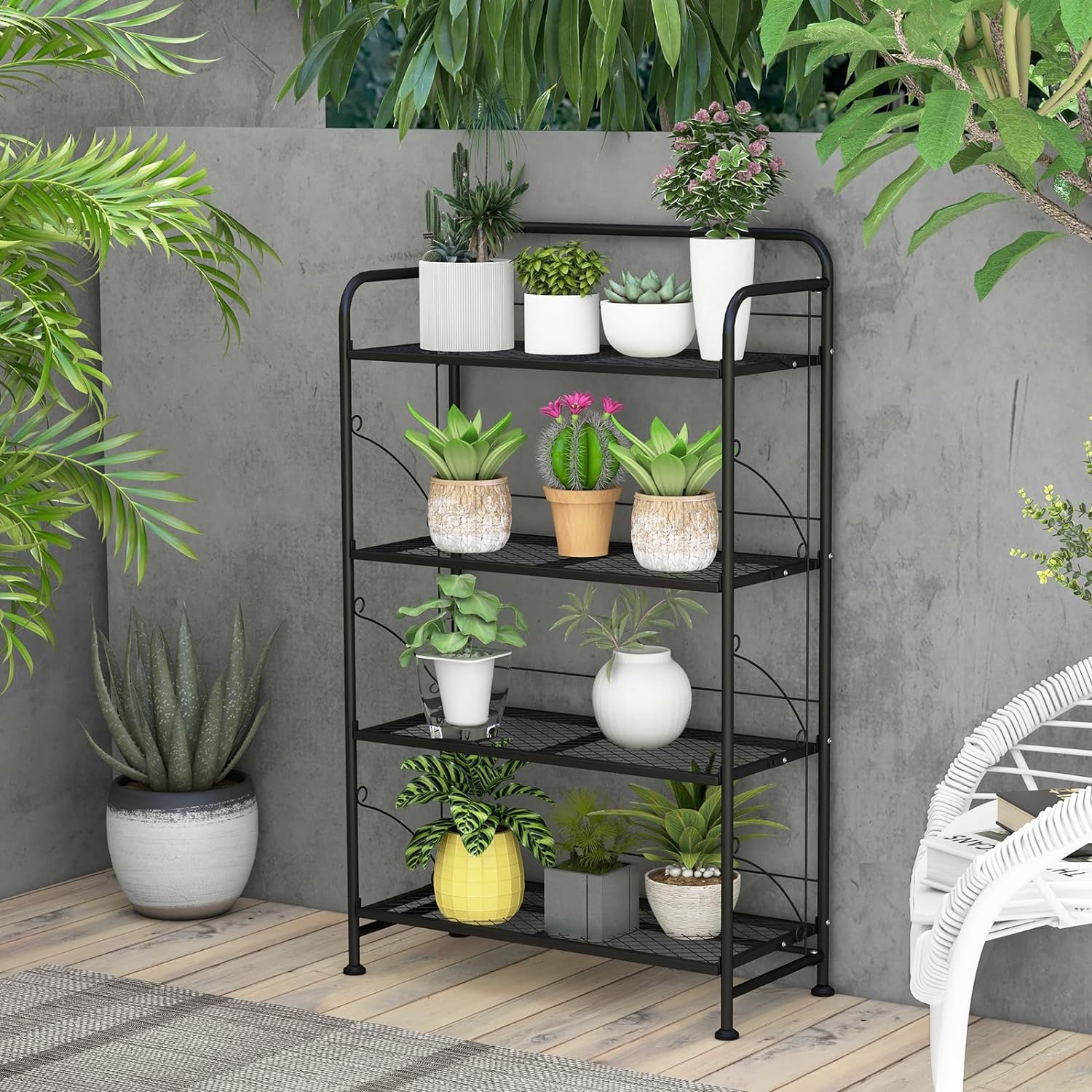 Support de Plantes Pliable à 4 Niveaux en Métal, 60 x 25 x 100 cm, Noir - 2