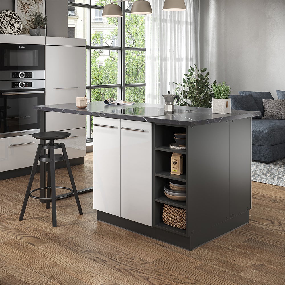 Vicco Îlot de cuisine Fame-Line, Blanc brillant/Anthracite, 90cm sans PT - 4