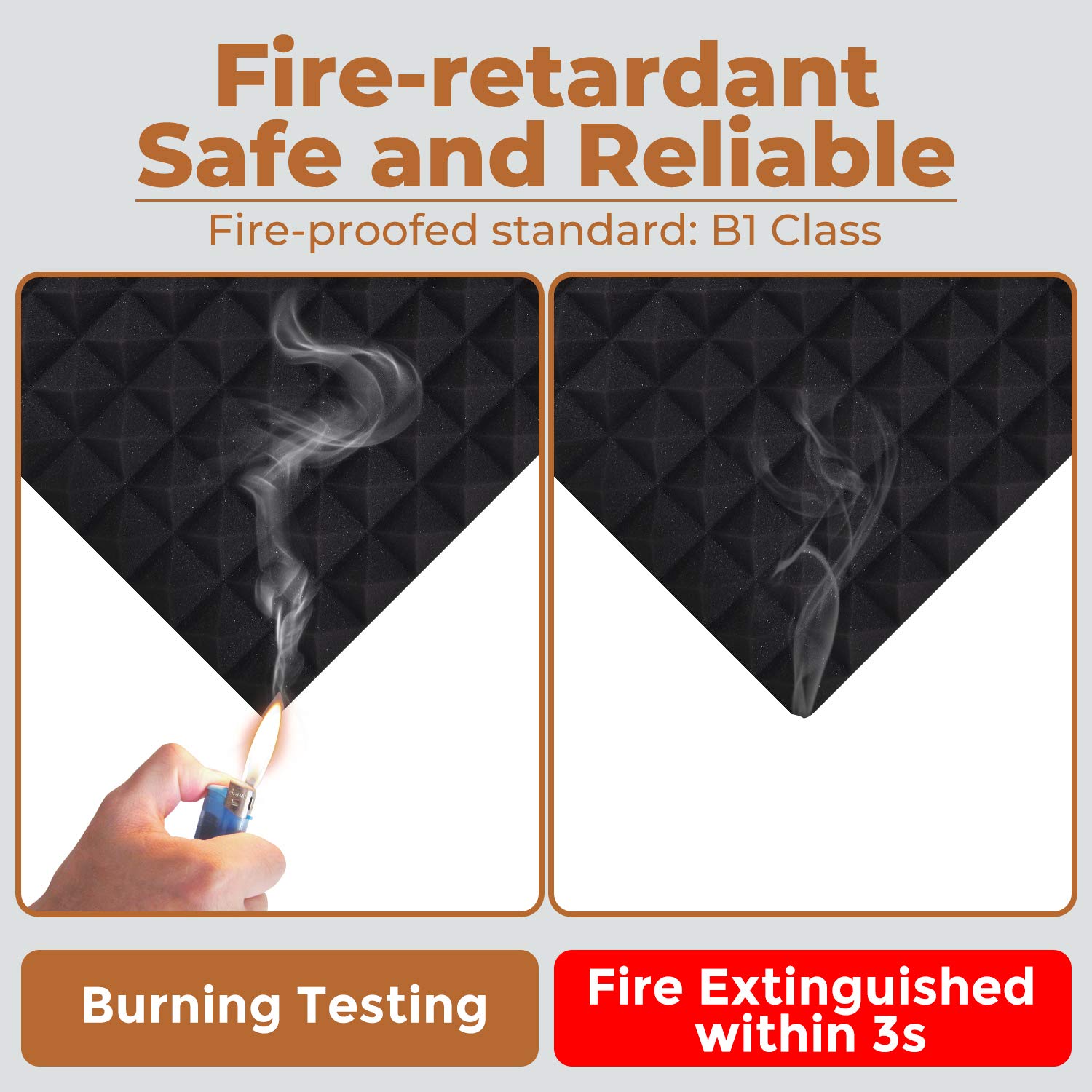 Paneles acústicos: juego de 12 unidades de espuma acústica piramidal negra de 30*30*2,5 cm, paneles de pared insonorizados a prueba de fuego - 6