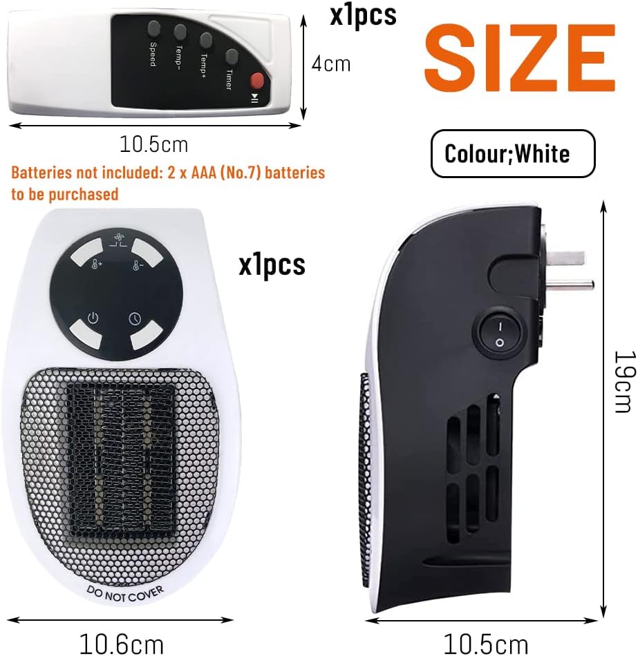 Chauffage D'appoint 500W Avec Télécommande - Radiateur Soufflant Pour Salle De Bain Ou Chambre - Réglable, écran LED, Protection Surchauffe - Blanc - 3