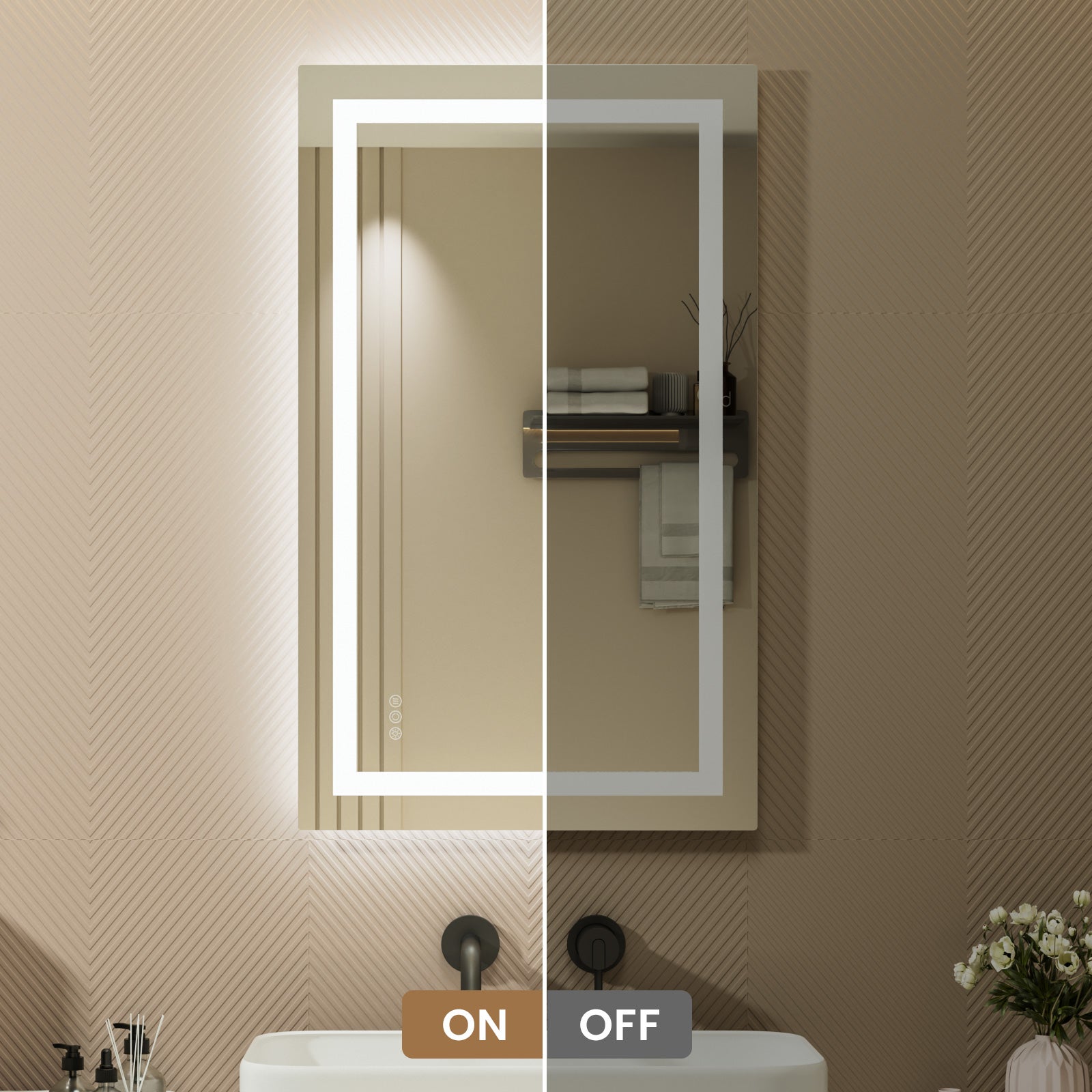 LED Miroir Lumineux+Tricolore + Anti-buée 100x60cm Salle de Bain Dimmable,Mémoire,Tactile - 6