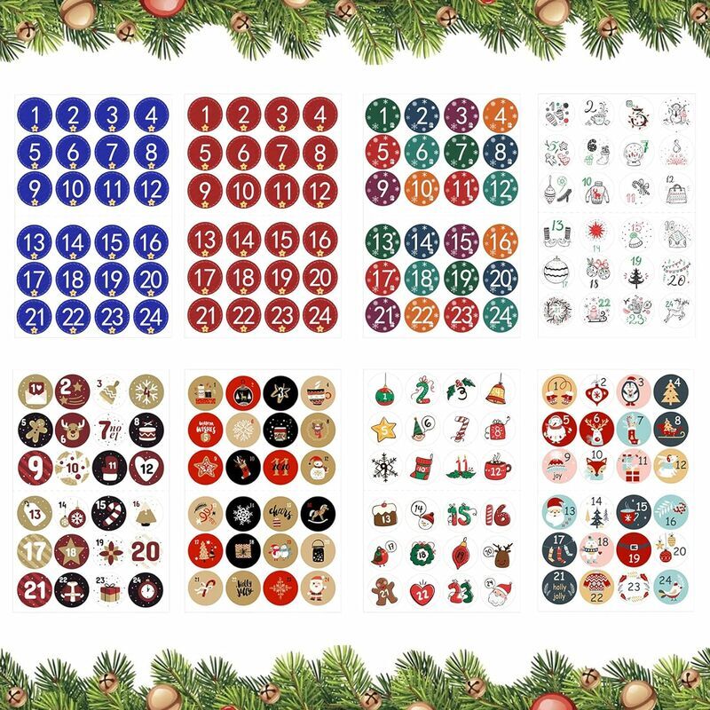 Autocollants Calendrier De L'Avent Noël - 24 Étiquettes Numérotées Pour Compte à Rebours Et Décorations