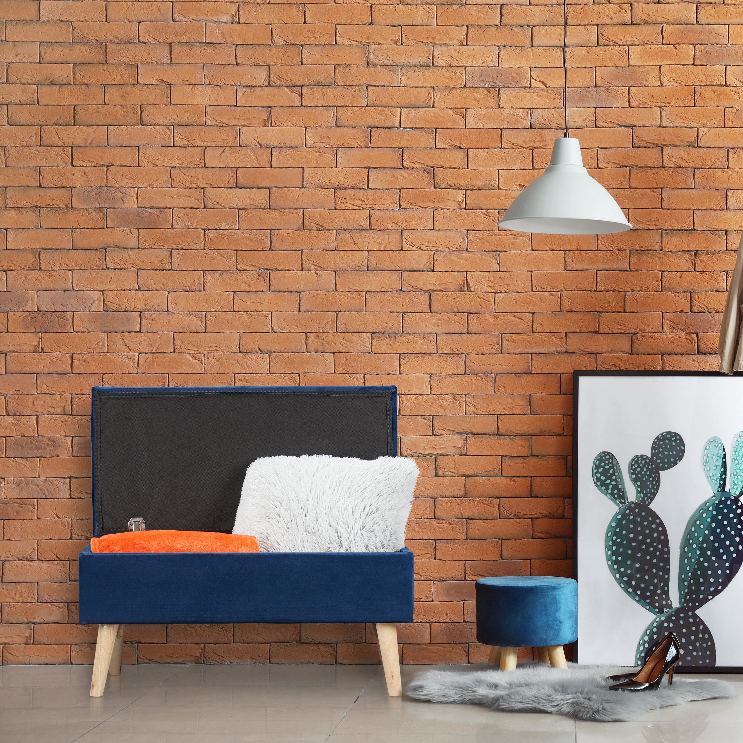 Banc siège avec espace de rangement, housse velours, 40 l, rembourrée, pieds en bois, entrée,41x80x40c, crème, Relaxdays - 3