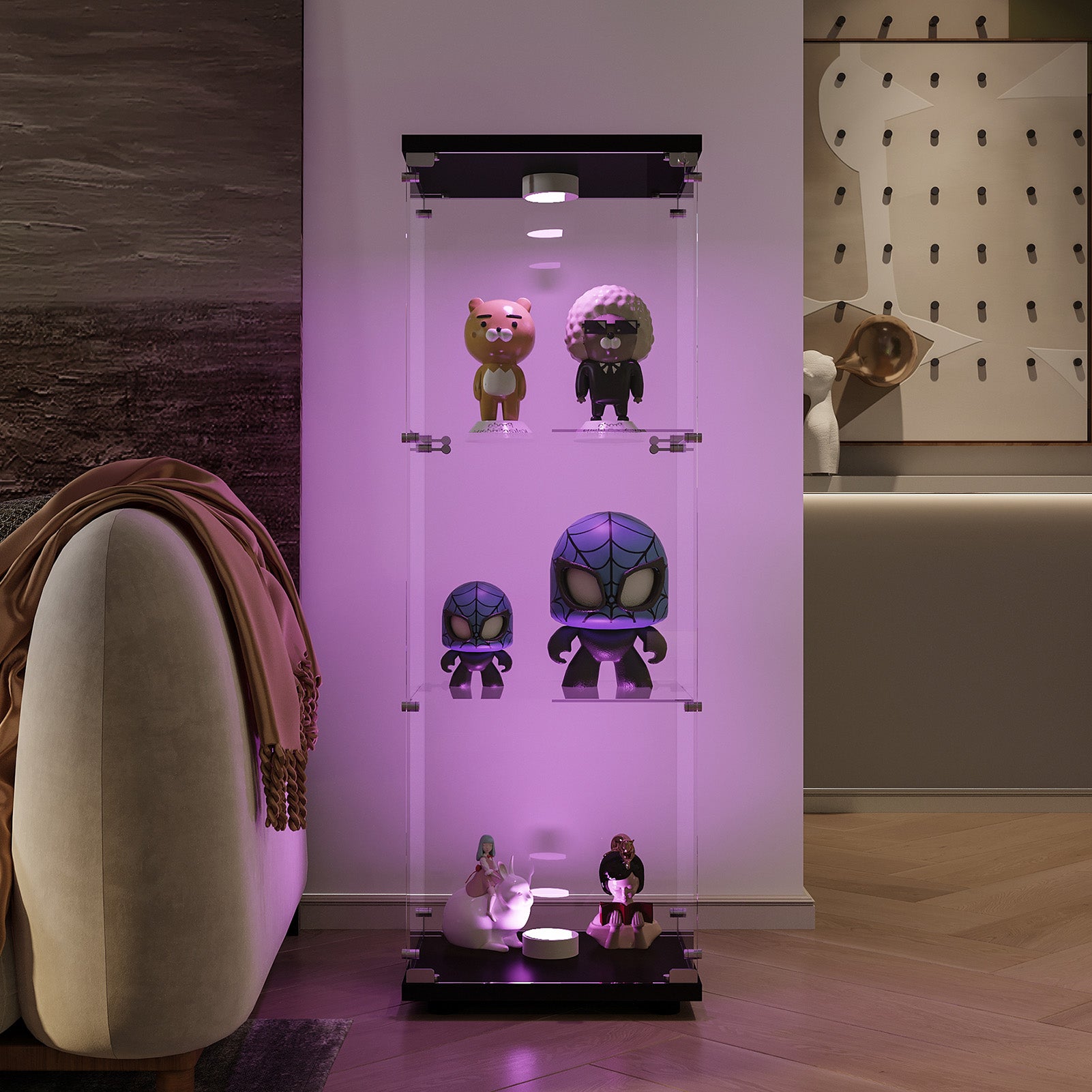 Owllight  Vitrina De Cristal, 3 Estantes, Con Led, Luz Y Cerradura, Color Negro , Leroy Merlin