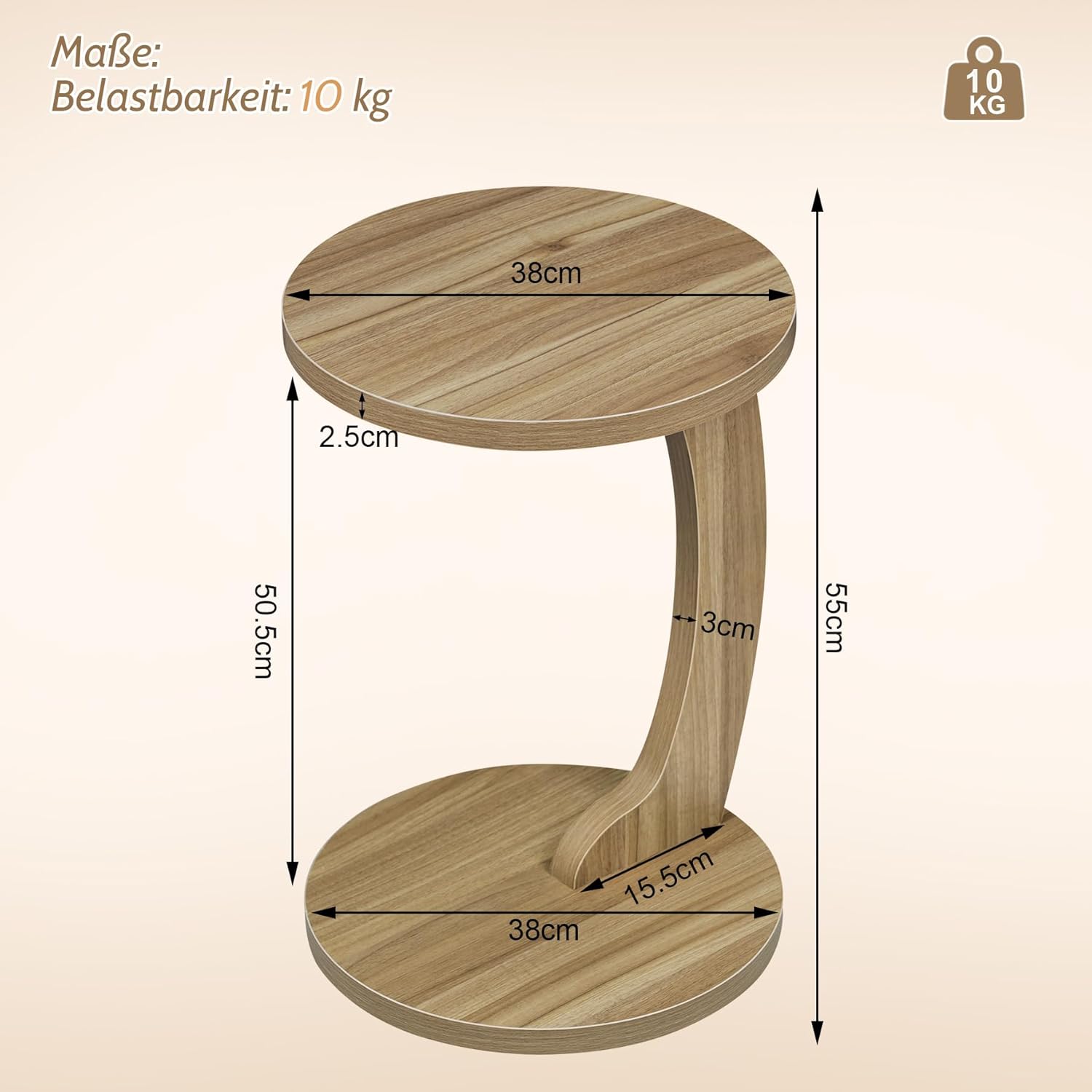 WOLTU Table d'Appoint, 38x55 cm, Table Basse Ronde, Bout de Canapé, Table Salon, Table Basse Scandinave, en MDF, Chêne Clair - 4