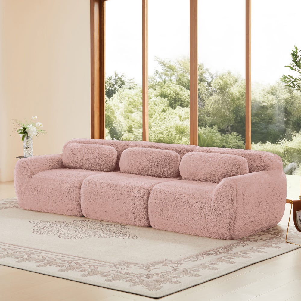 Sofa 3-osobowa, modułowa, pluszowa, głęboka, z poduszkami