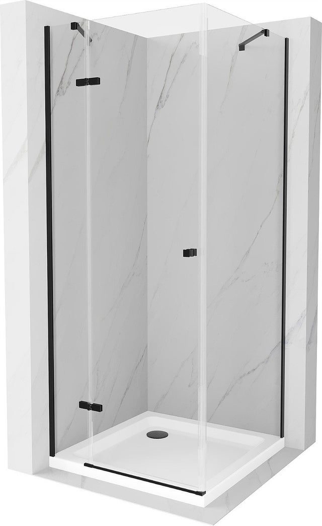 Mexen Roma cabine de duche com porta de vaivém 80 x 80 cm, transparente, preta + base Flat, branca - 854-080-080-70-00-4010B