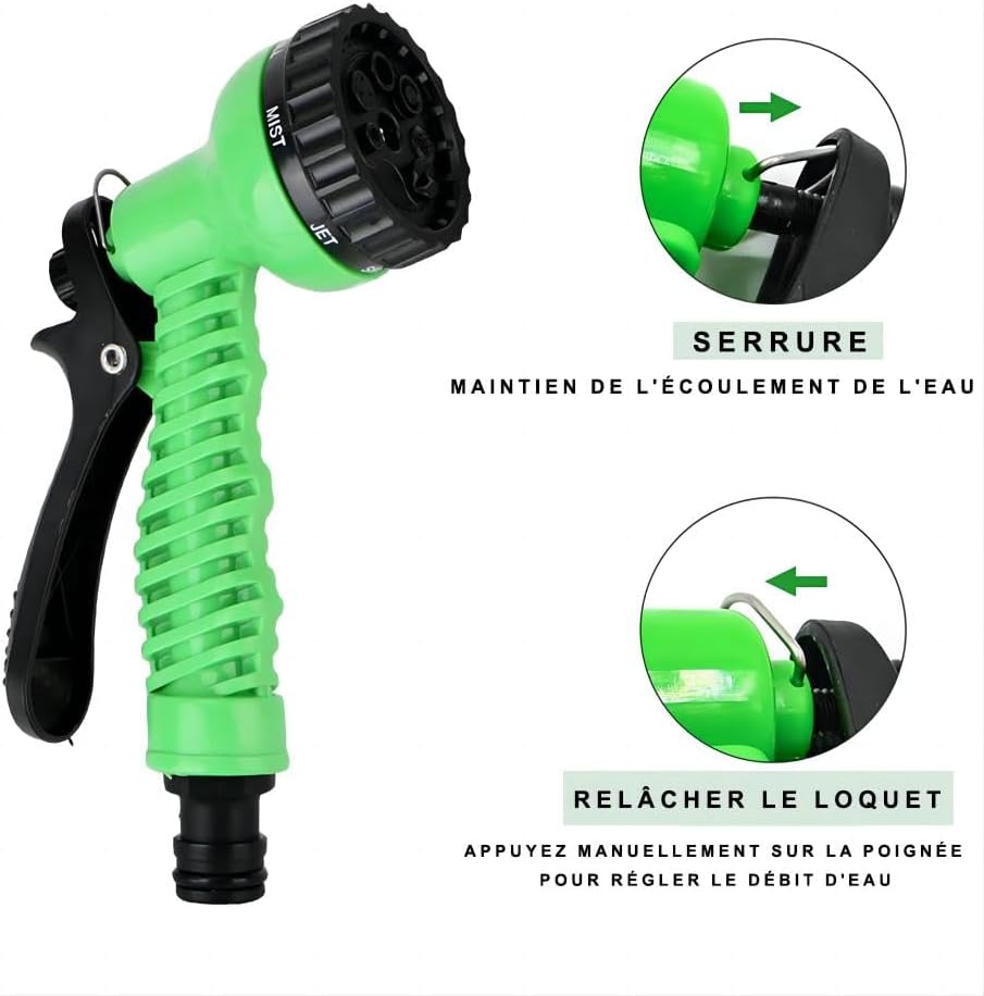 Tuyau d'arrosage extensible 15 m/50 pi - avec 7 modes de pulvérisation - anti-fuite - adapté au jardin et au lavage de voiture - 3