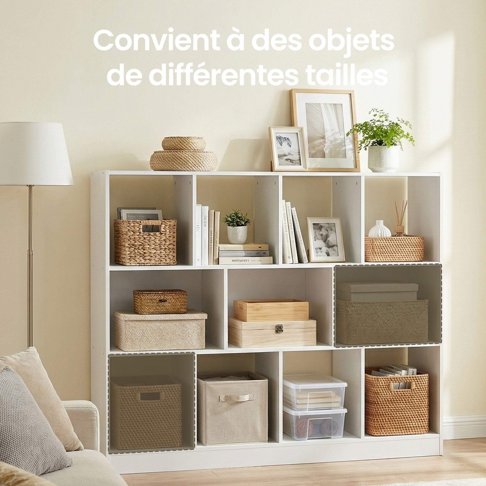 Meuble de Rangement, Étagère, 11 Compartiments Ouverts, 30,1 x 126,1 x 100,1 cm, Blanc - 6