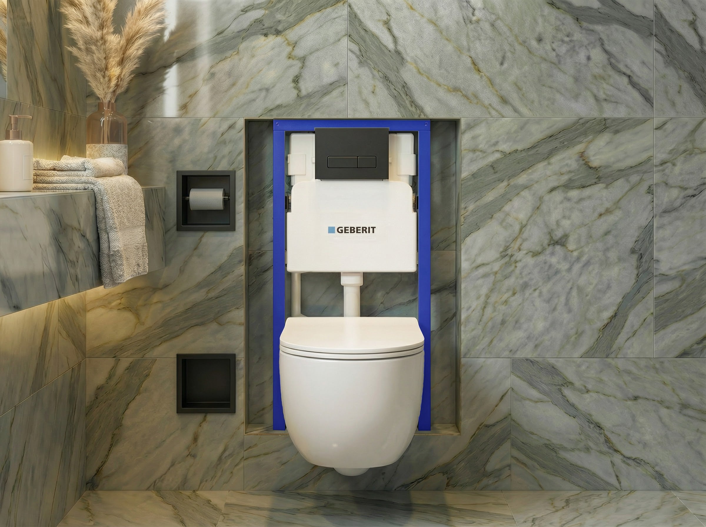 MEGA PACK : Élément de cloison Duofix + Toilettes Slim Soft-Close ROLO Blanc + Tapis + Wallbox et plaque en noir - 2