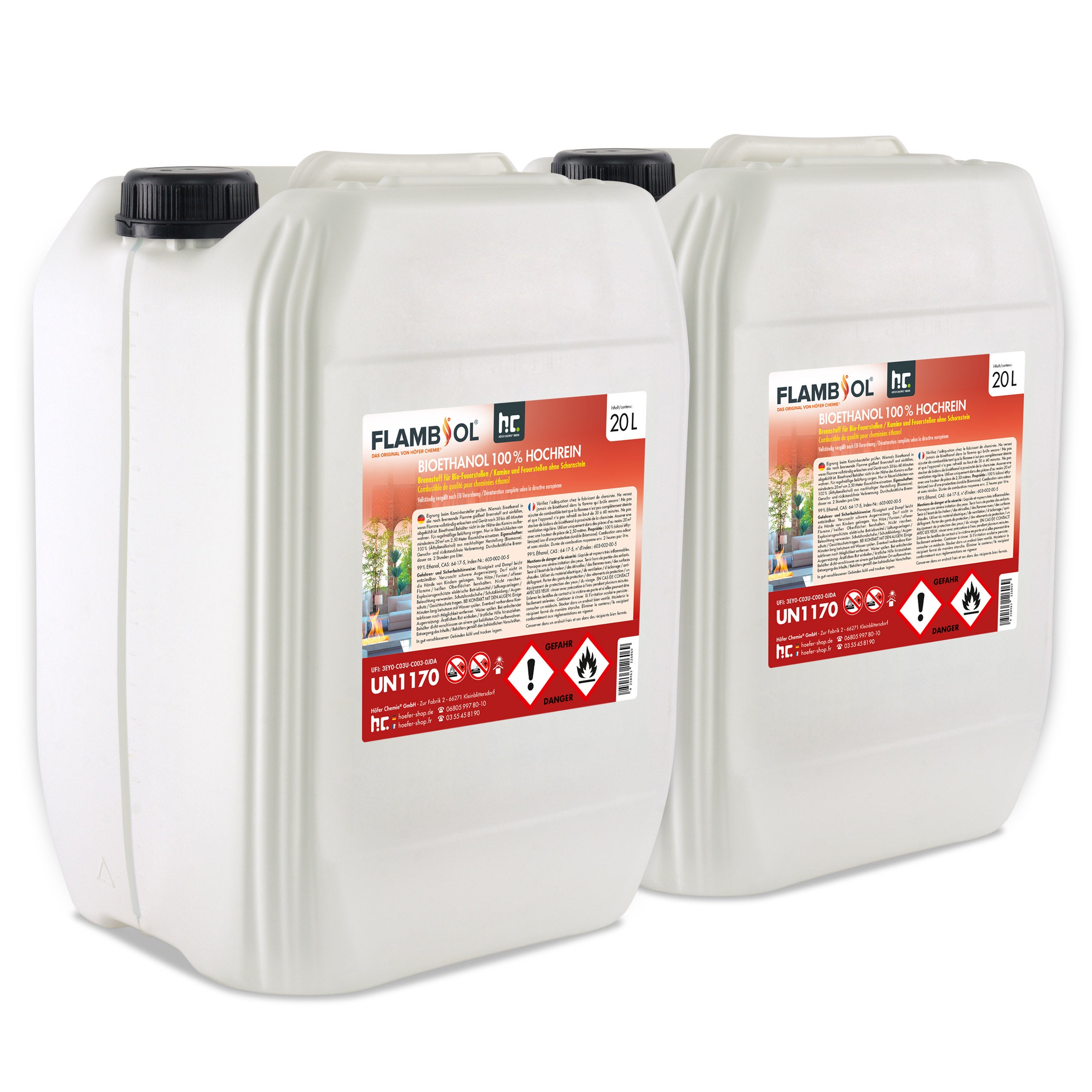 2 x Biothanol  100 % dnatur FLAMBIOL en bidon de 20 L | Leroy Merlin
