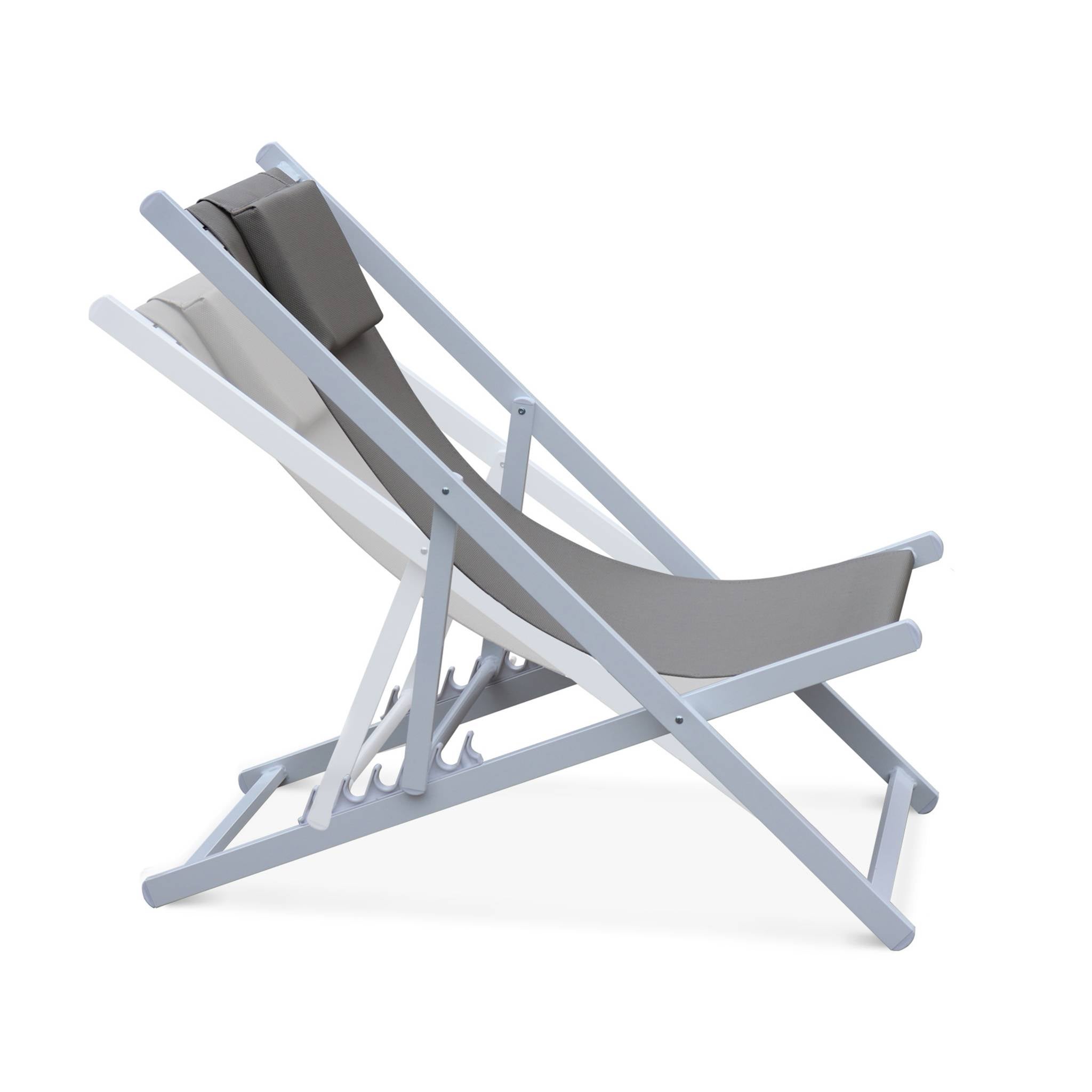 Lot de 2 bains de soleil - Gaia taupe - en aluminium blanc et textilene taupe avec coussin repose tête. chilienne - 3