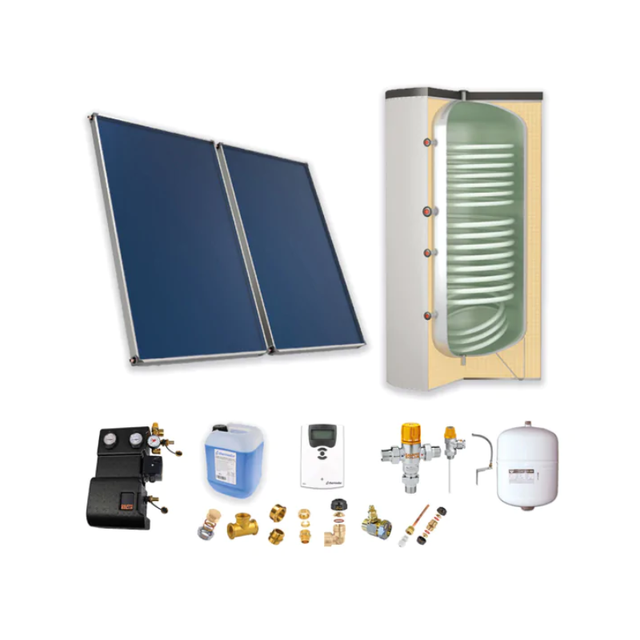 Chauffe-eau solaire : 2 capteurs solaires toiture inclinée + ballon ECS 300L double échangeur - THERMADOR - PSOLECSP23