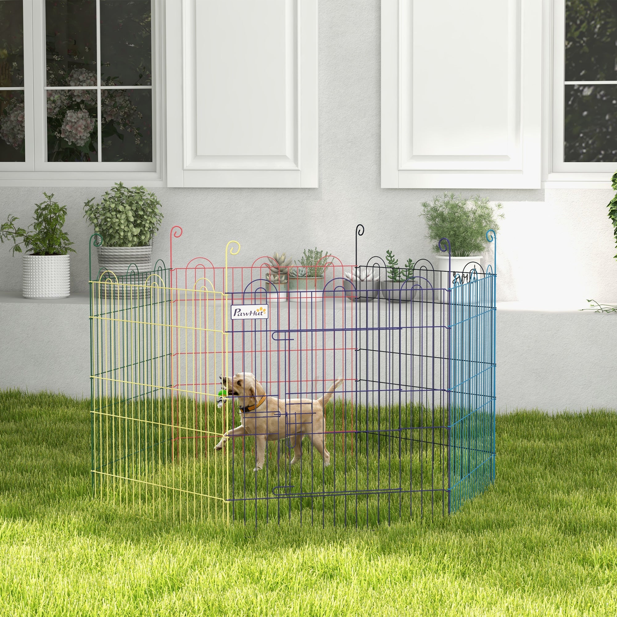 Parque para Mascotas PawHut Metal Multicolor 120x120x60 cm - 2