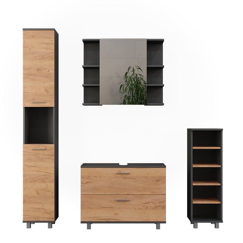 Vicco Zestaw mebli łazienkowych Ilias, Złoty dąb power/antracyt, 4 części